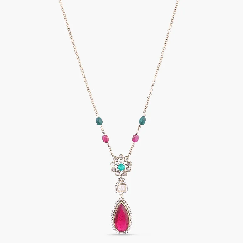 Amira Moissanites and Gemstone Silver Pendant Necklace