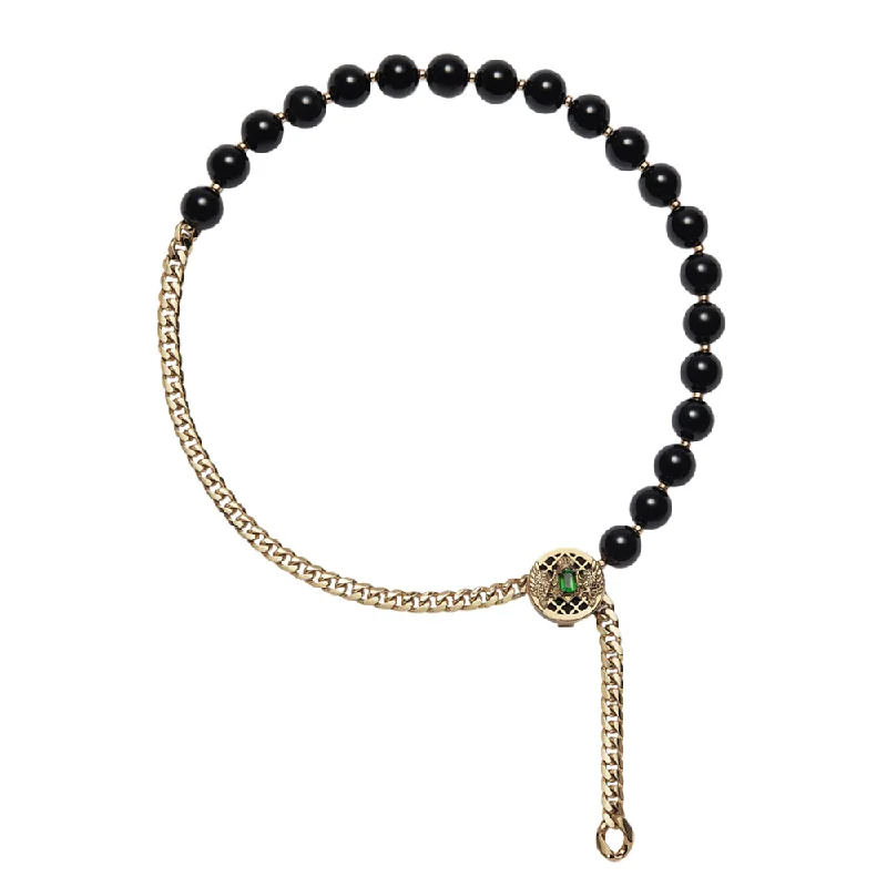 Balmain 18KY Yellow Gold Tsavorite and Onyx Emblem Necklace