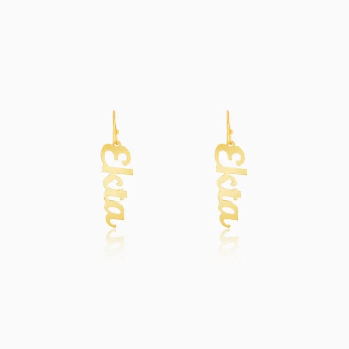 Golden Personalised Cursive Name Earrings