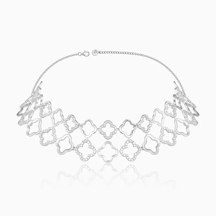 Silver Clover Layered Choker Necklace