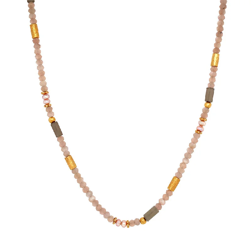 Gold Vermeil and Peach Moonstone Beaded Necklace- "Peaches and Cream"