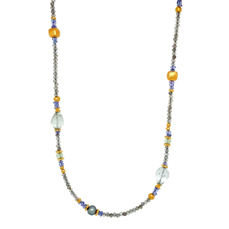 Gold Vermeil Tanzanite Beaded Necklace-"Sweet Dream"