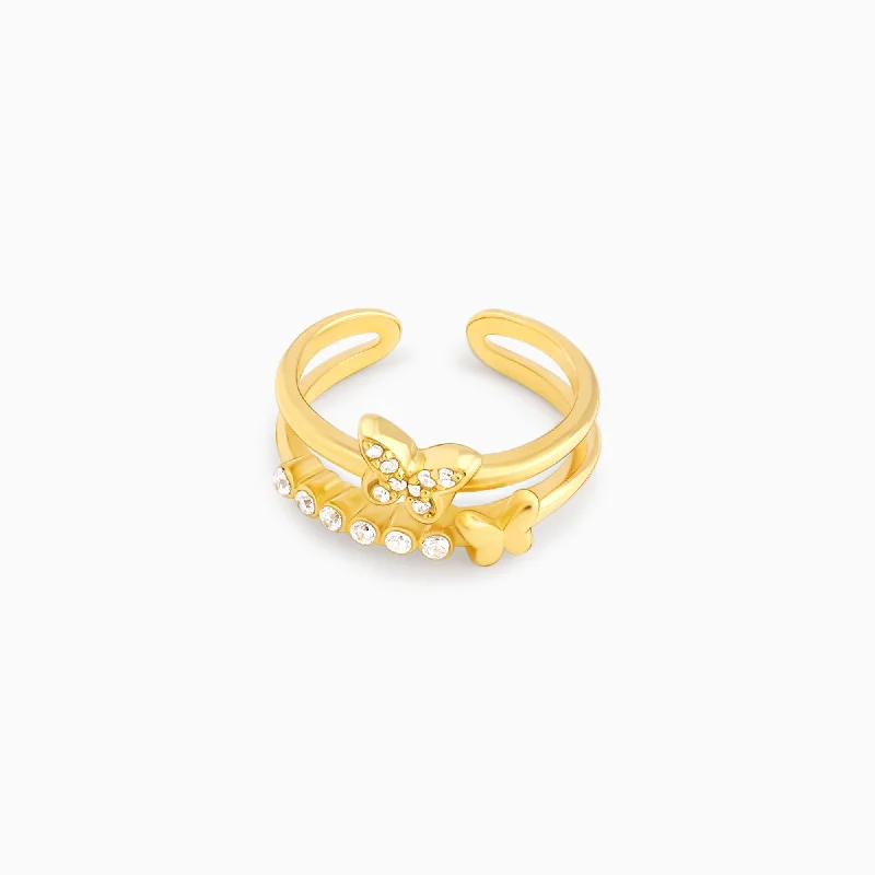 Golden Butterfly In Love Ring