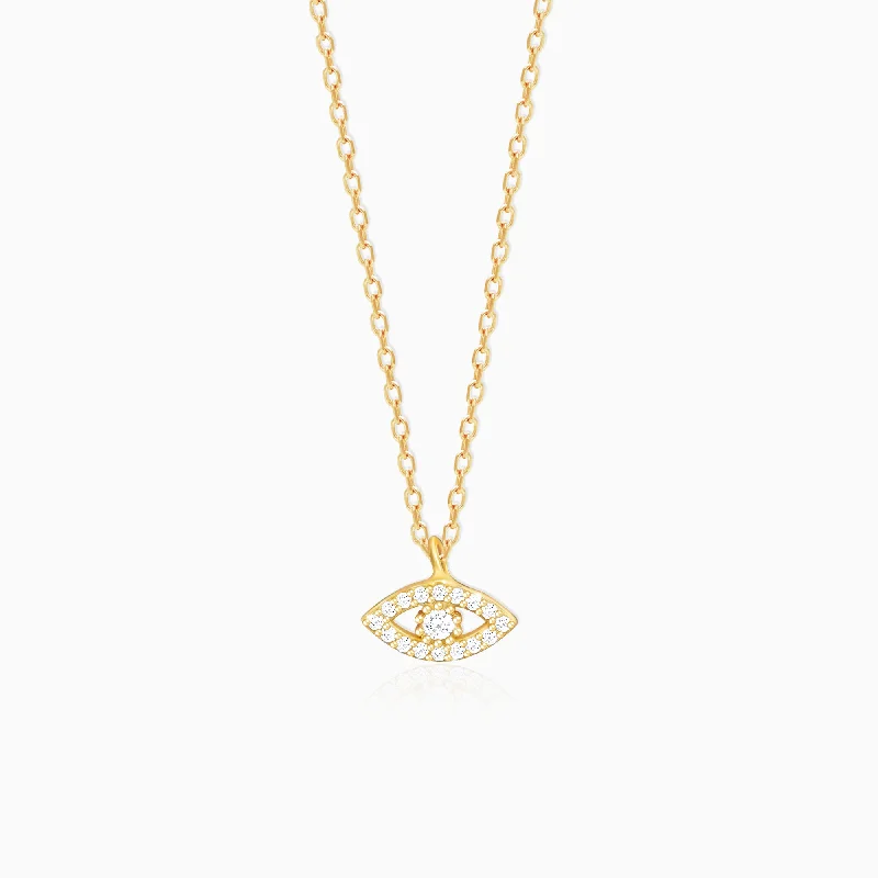 Golden Evil Eye Zircon Pendant With Link Chain