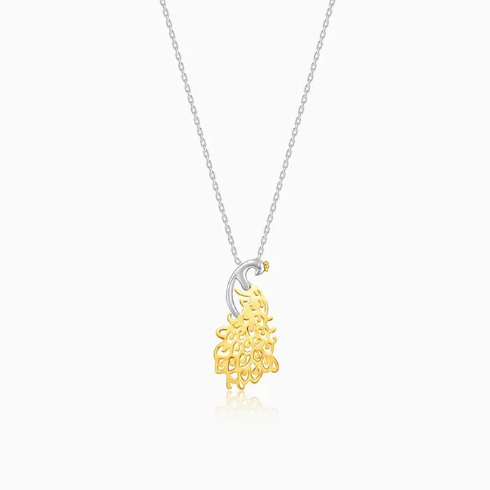 Golden Peacock Pendant with Link Chain