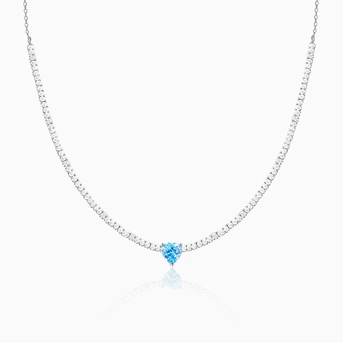 Silver Blue Heart Choker Necklace