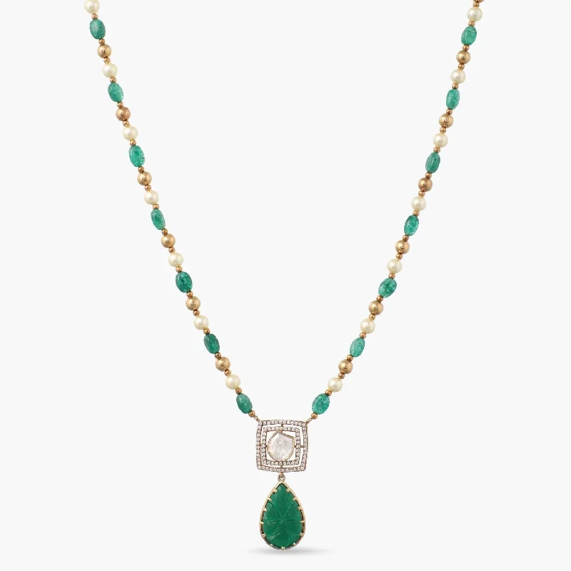 Mystic Green Beaded Silver Moissanite Necklace