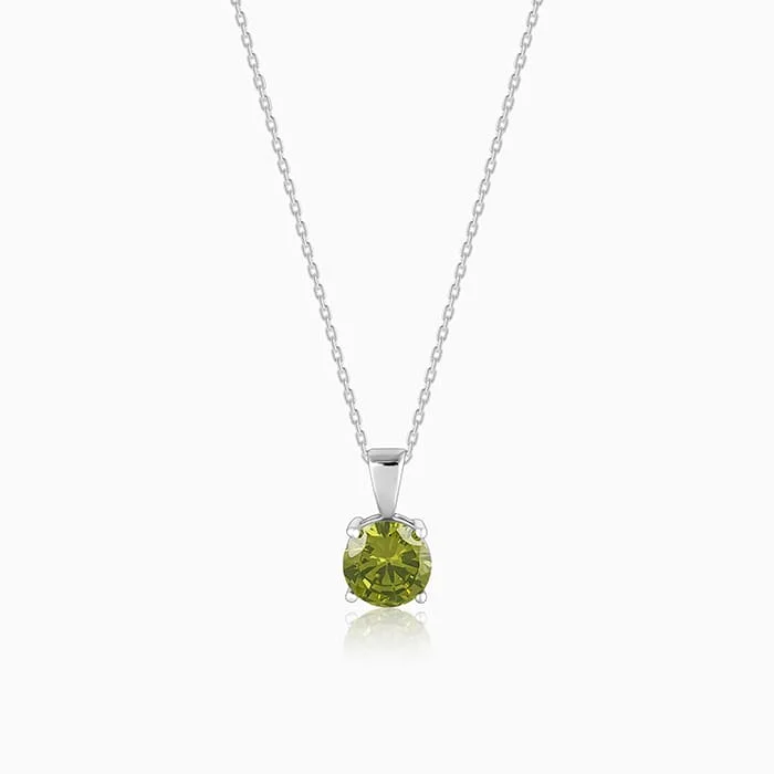 Silver Gracious Green Pendant with Link Chain