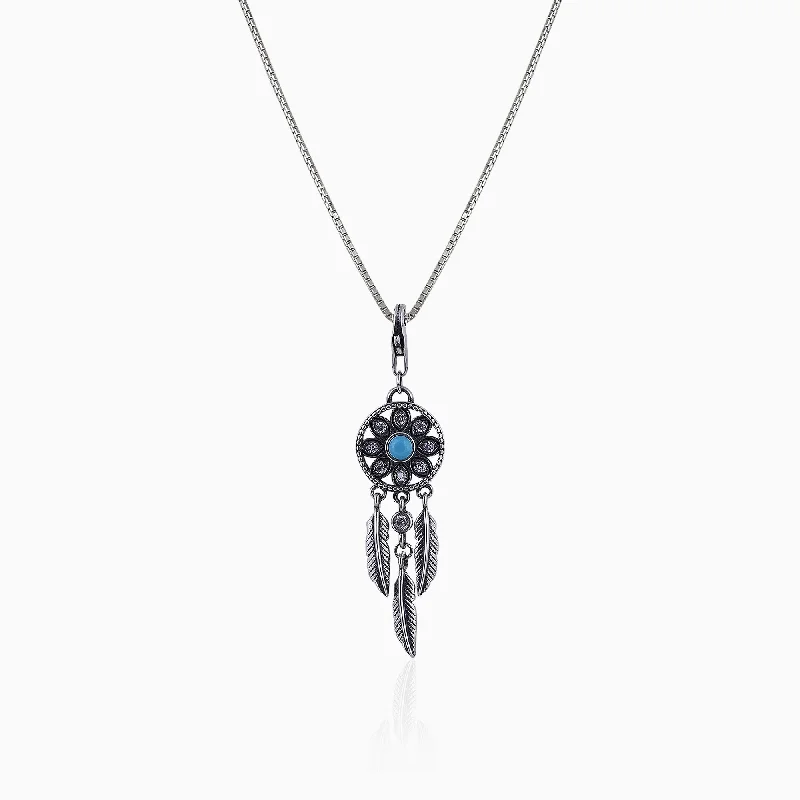 Oxidised Silver Dream Catcher Pendant With Box Chain