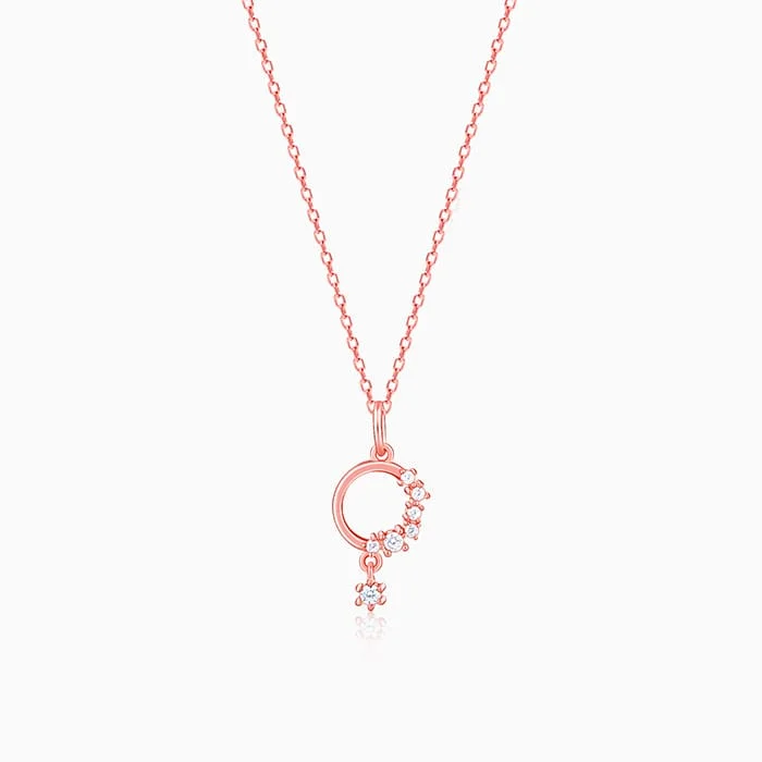 Rose Gold Circular Drop Pendant With Link Chain