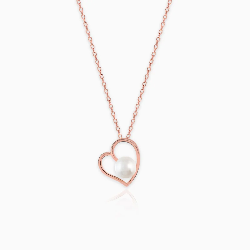 Rose Gold Pearl Heart Pendant with Link Chain