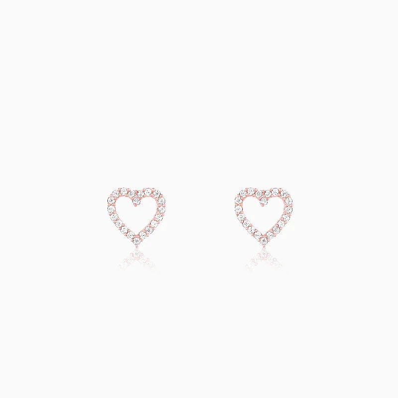 Rose Gold Studded Heart Earrings