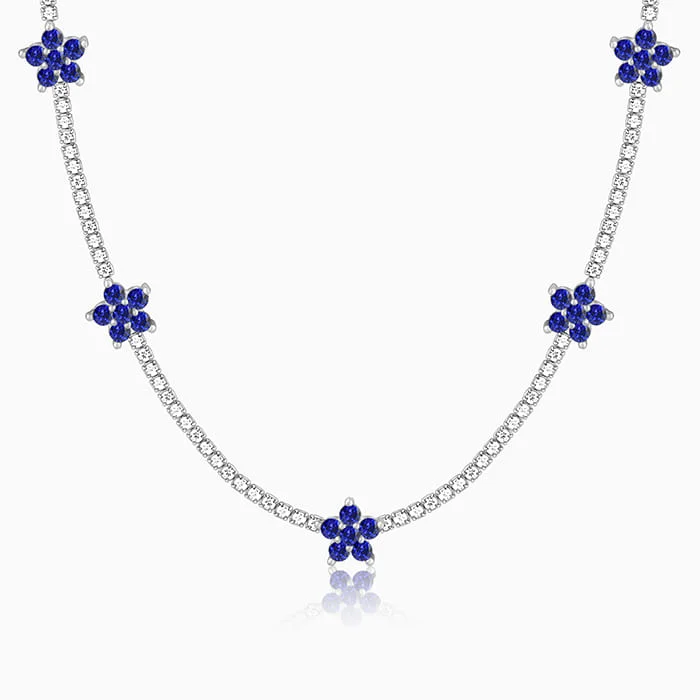 Silver Blue Floral Necklace