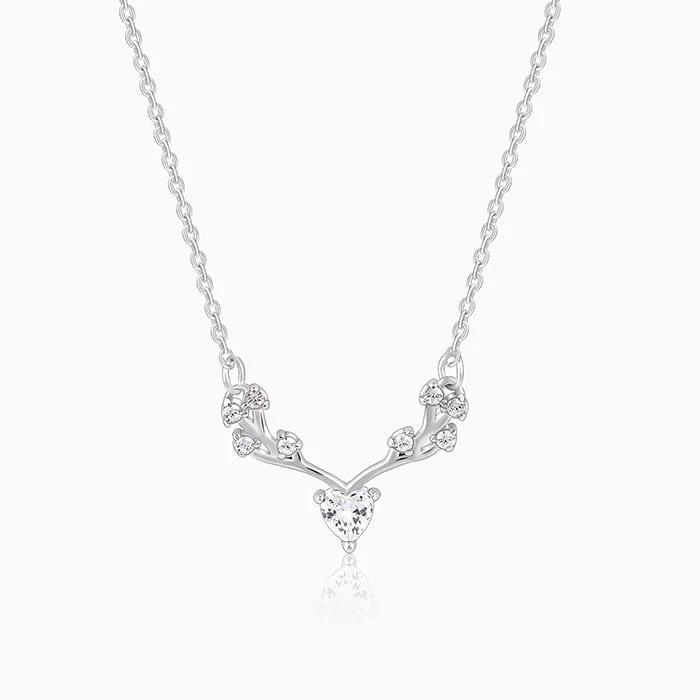 Silver Deer Heart Zircon Necklace