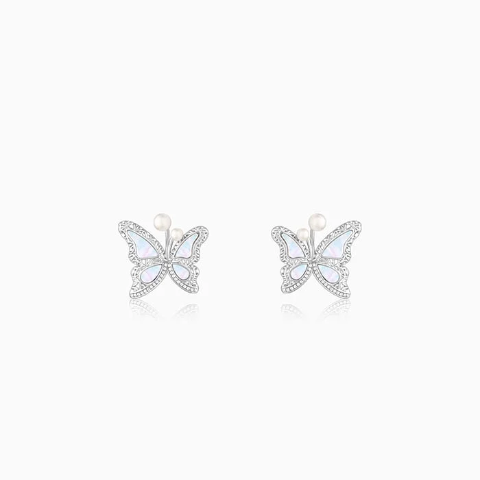 Silver Glittering Butterfly Earrings