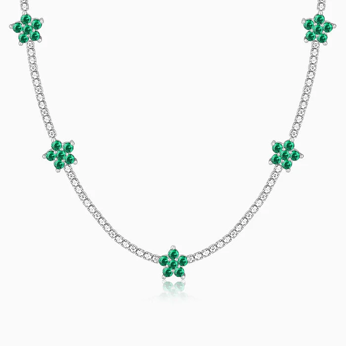 Silver Green Floral Necklace