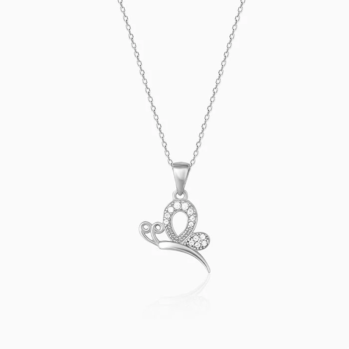 Silver Love Like A Butterfly Pendant With Link Chain