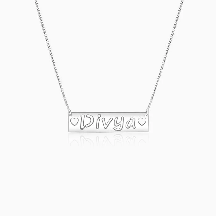 Silver Personalised Name Engraved with Love Necklace