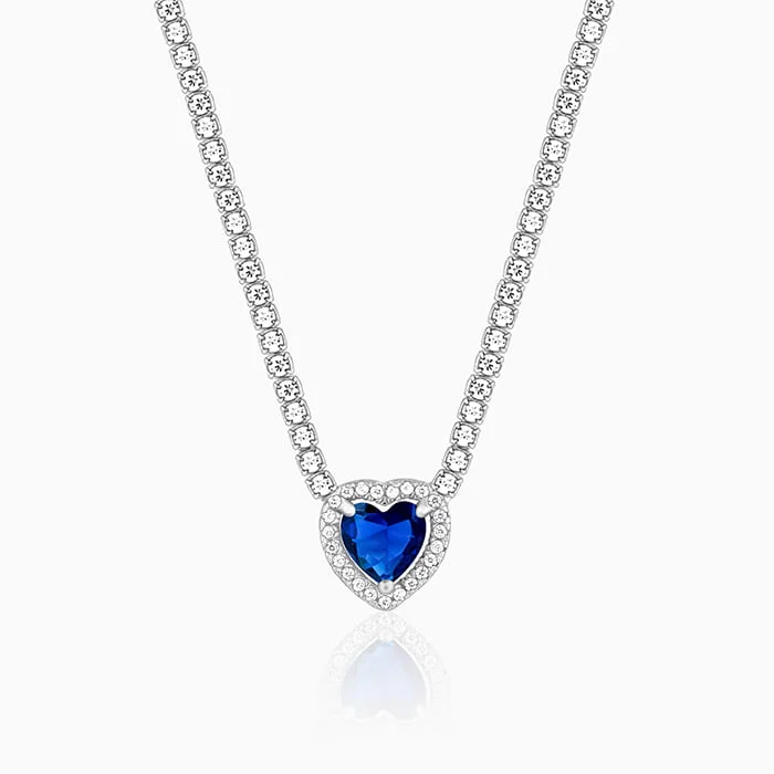 Silver Solitaire Blue Heart Necklace