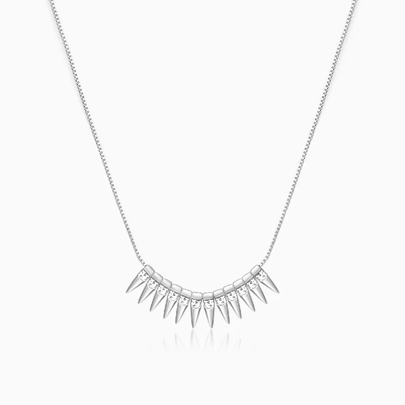 Silver Studded Spikes Necklace