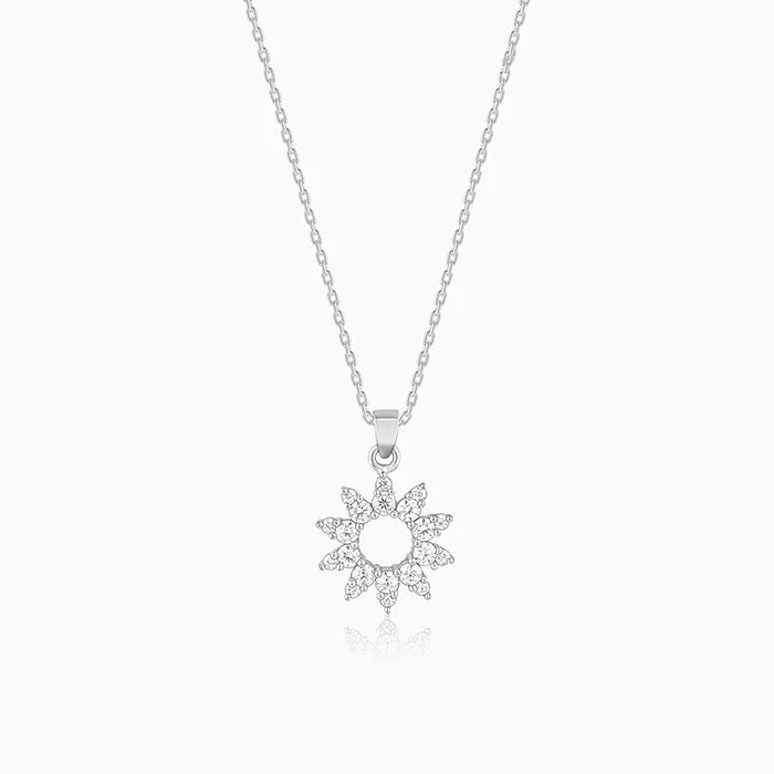 Silver Zircon Sunshine Pendant With Link Chain