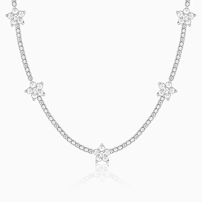 Silver Zirconia Floral Necklace