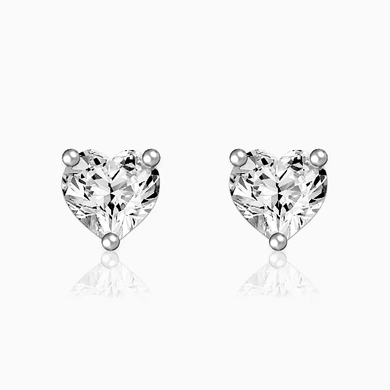 Silver Solitaire Heart Studs