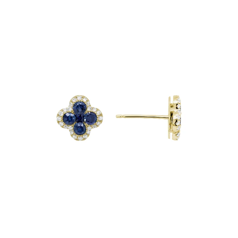 14 Karat Yellow Gold Bezel Sapphire & Diamond Flower Studs