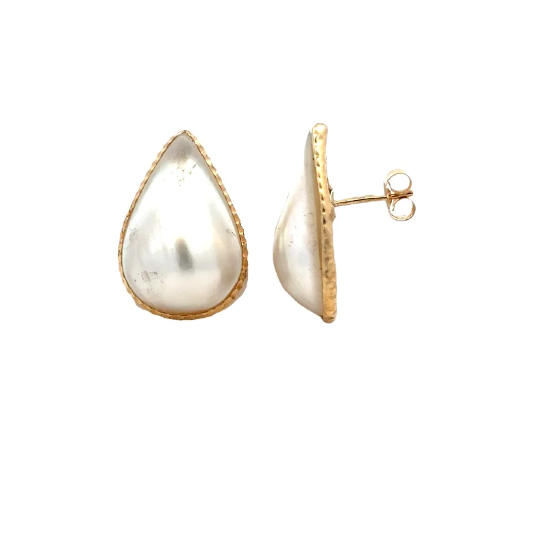 14 Karat Yellow Gold Mabe' Pearl Drop Earrings