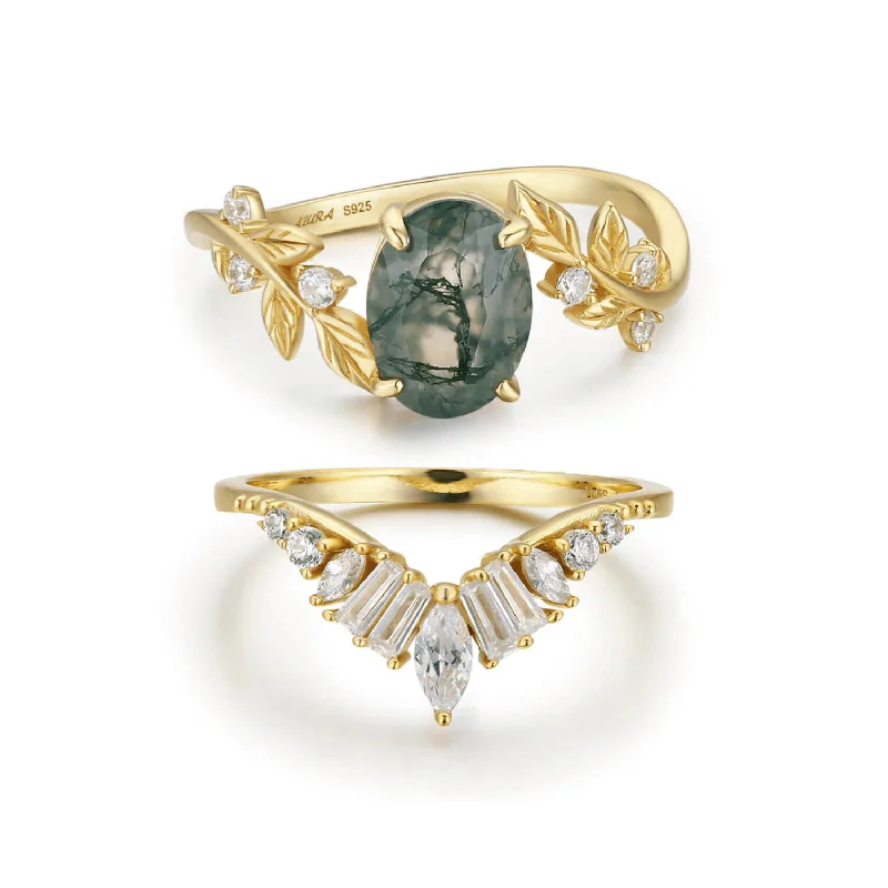 Between the Leaf Moss Agate© and Hillcrest Yellow Gold Ring Set