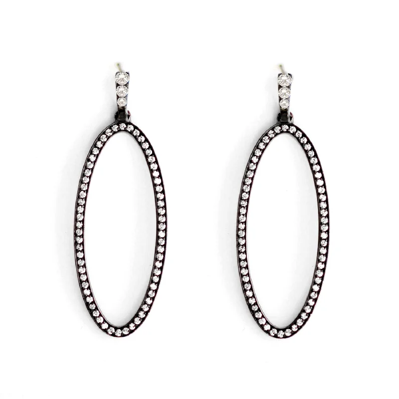 Black Rhodium Diamond Oval Drop Earrings