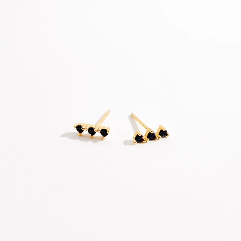 Black Trio Gem Studs in Gold