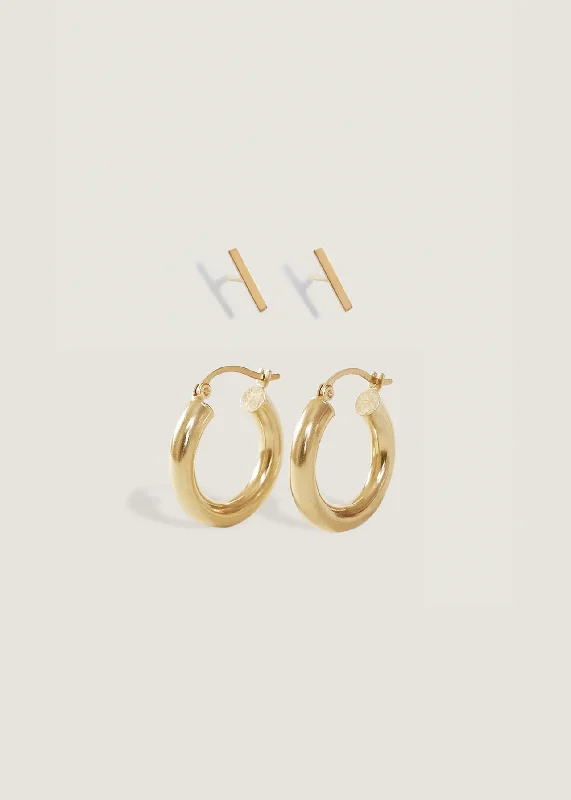 Classic Hoop Small & Micro Bar Stud Earring Stack