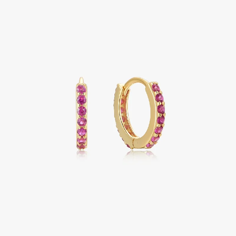 Fuchsia Gem Huggies in Gold