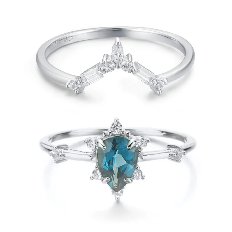 Gaia London Blue Topaz Ring & Monte Arc Ring Set