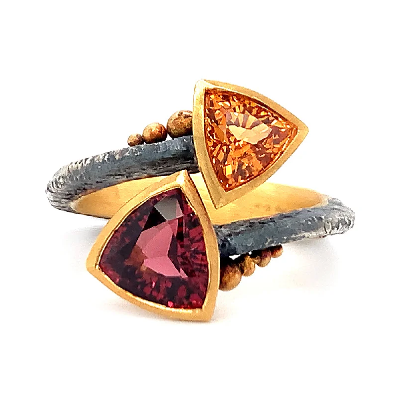 Spessartite & Rhodolite Garnet Two Stone Ring - "Bypass Vetus"