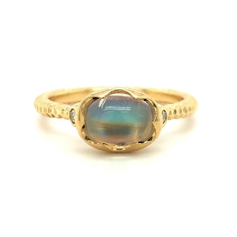 Gold & Rainbow Moonstone Wishing Well Ring - "Prismatic Daydream"