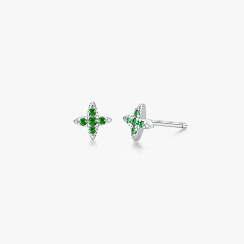 Green Gem Estrella Studs in Silver