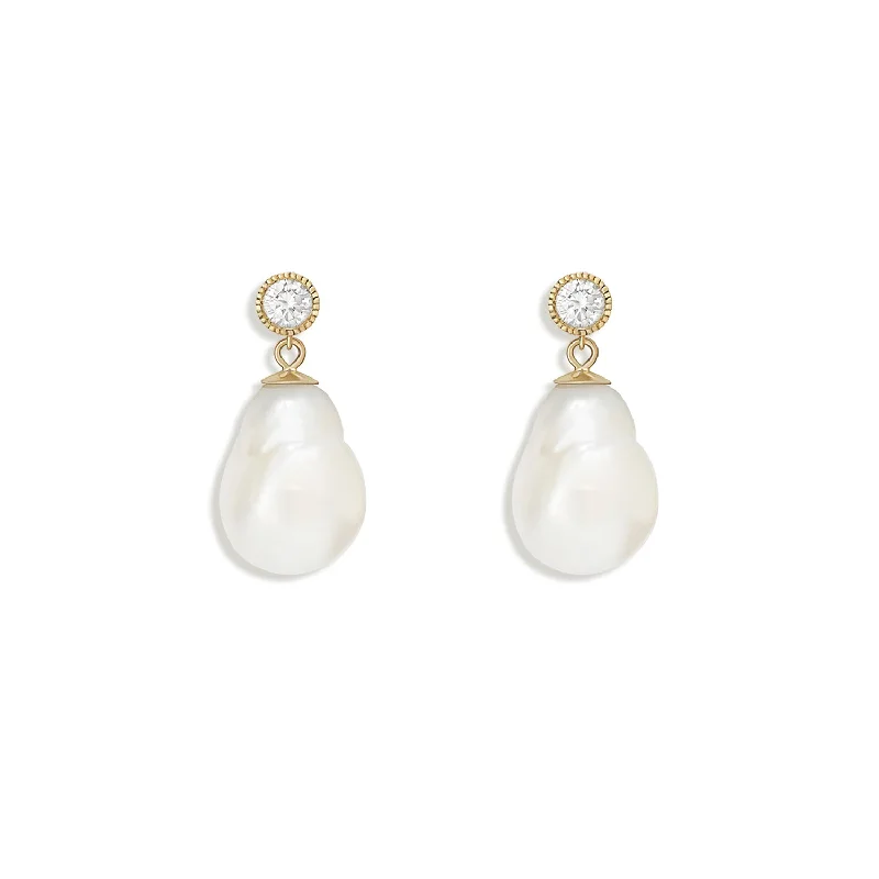 Baroque Pearl & Diamond Drop Earrings