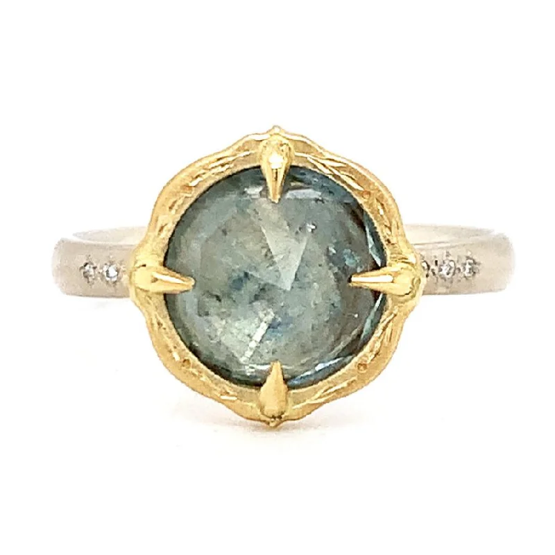 Montana Sapphire & Diamond Two-Tone Gold Engagement Ring - "Lotus Ice"