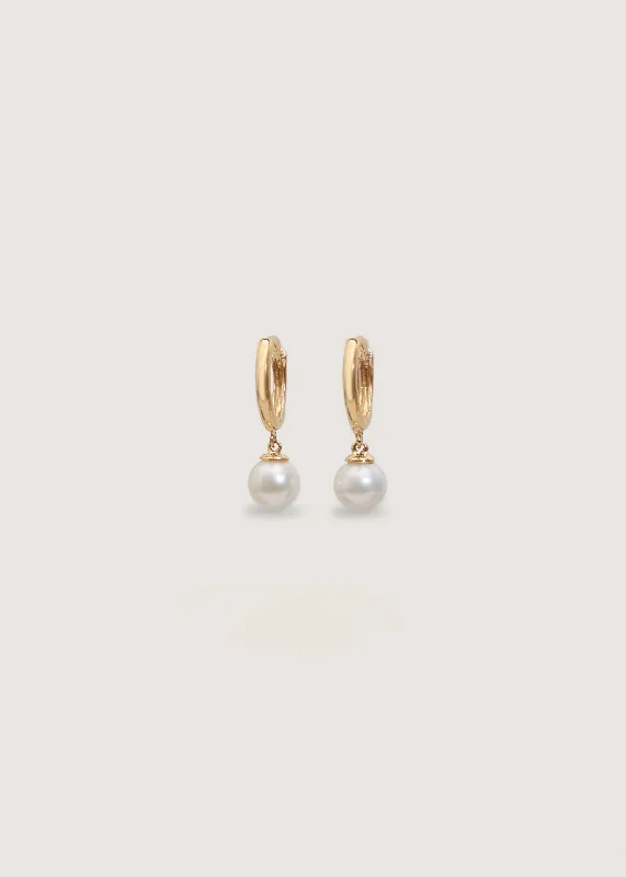 Round Pearl Huggie Earrings