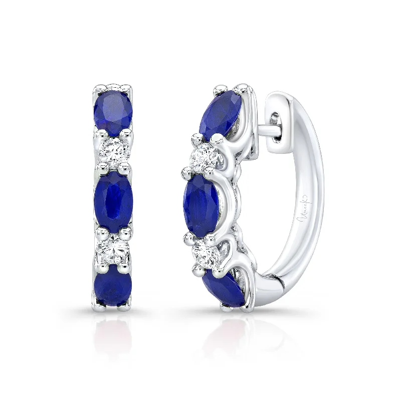 SAPPHIRE AND DIAMOND HOOP EARRINGS