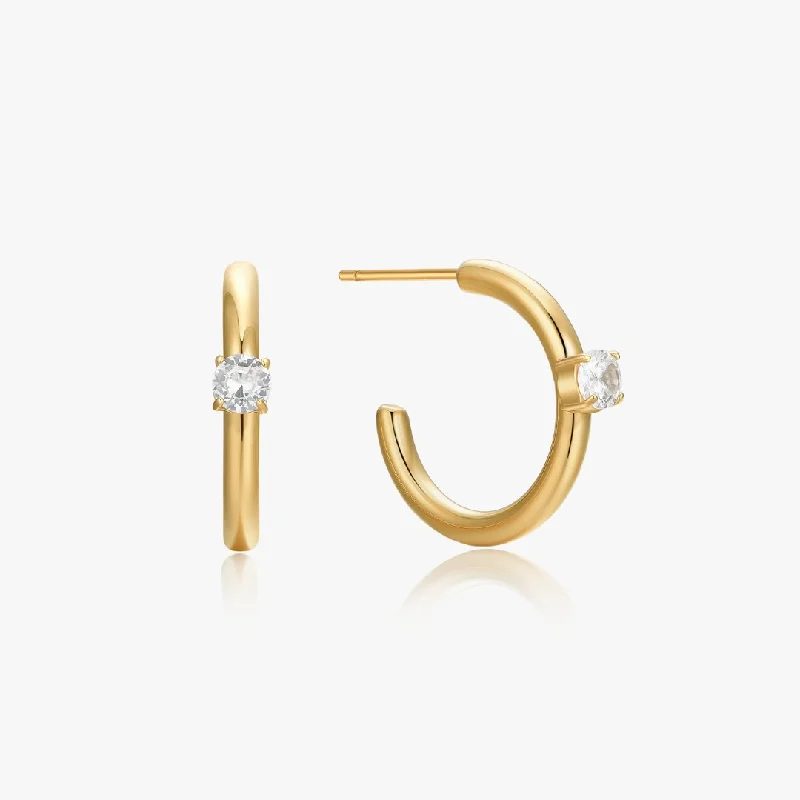 Single Gem Gold Hoops