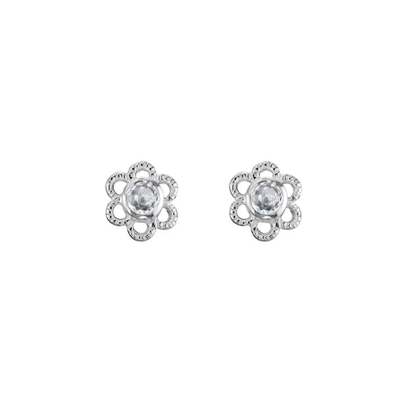 Sterling Silver White Topaz Flower Stud Child Earrings