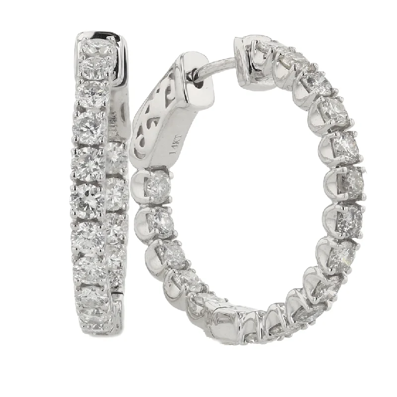 "The Diva Diamond Hoop Earrings" 2.95CTTW 14KWG DIA IN/OUT HOOPS