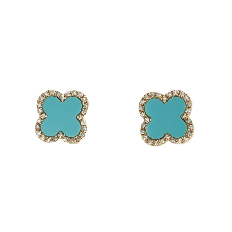 "The Sydney Earrings" 0.11CTTW DIA 0.48CTTW TURQ 14KYG CLOVER