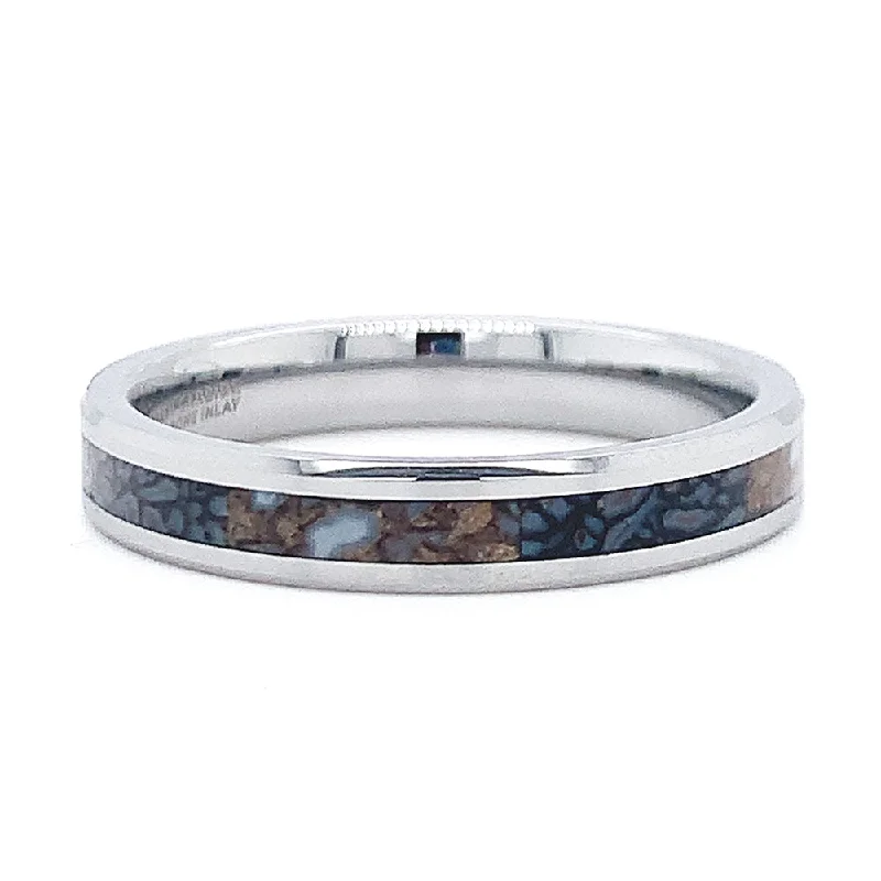 Tungsten and Blue Dinosaur Bone Ring - "Devonian"