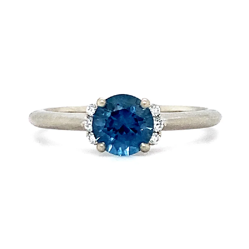 White Gold and Blue Montana Sapphire Engagement Ring - "Livia"