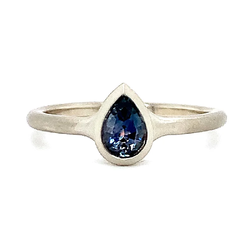 White Gold and Pear Montana Sapphire Ring - "Afina"