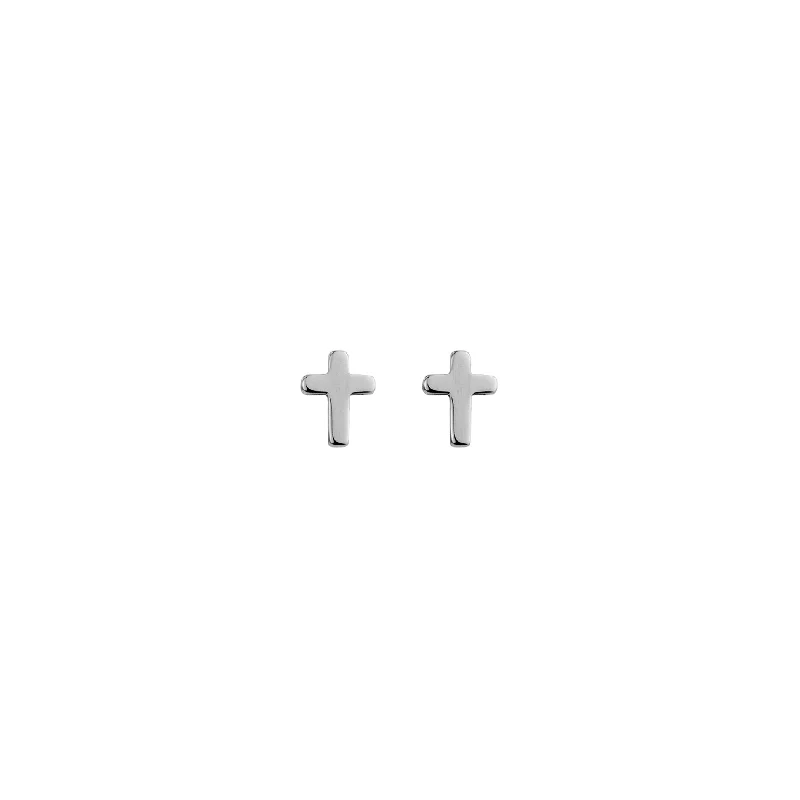 White Sterling Silver Stud Baby Cross Earrings